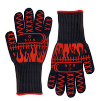 Heat-resistant grill glove black / red