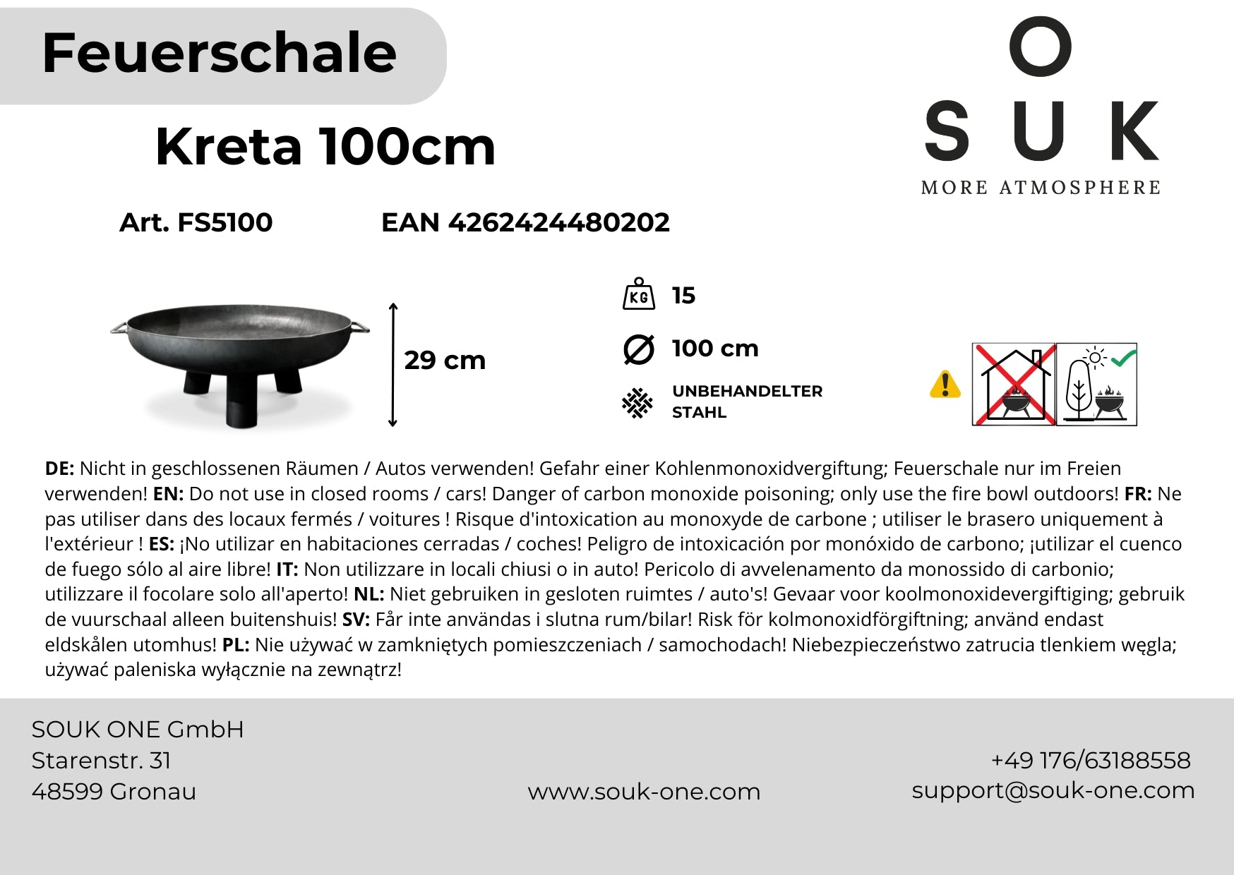 Fire bowl 100 cm with round feet -Crete-