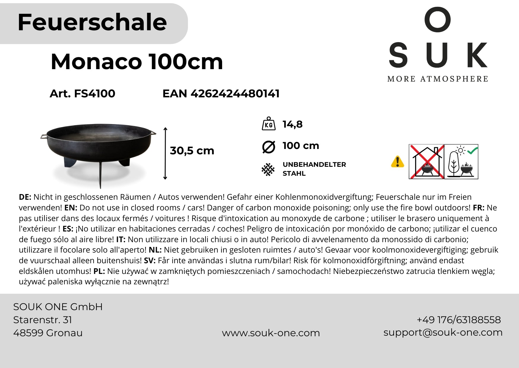 Fire bowl 100 cm with pointed feet -Monaco-