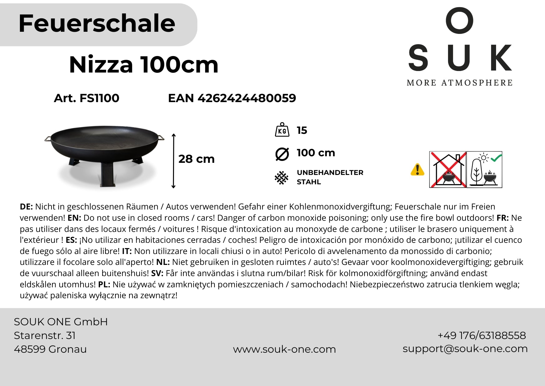 Fire bowl 100 cm with square feet -Nizza-