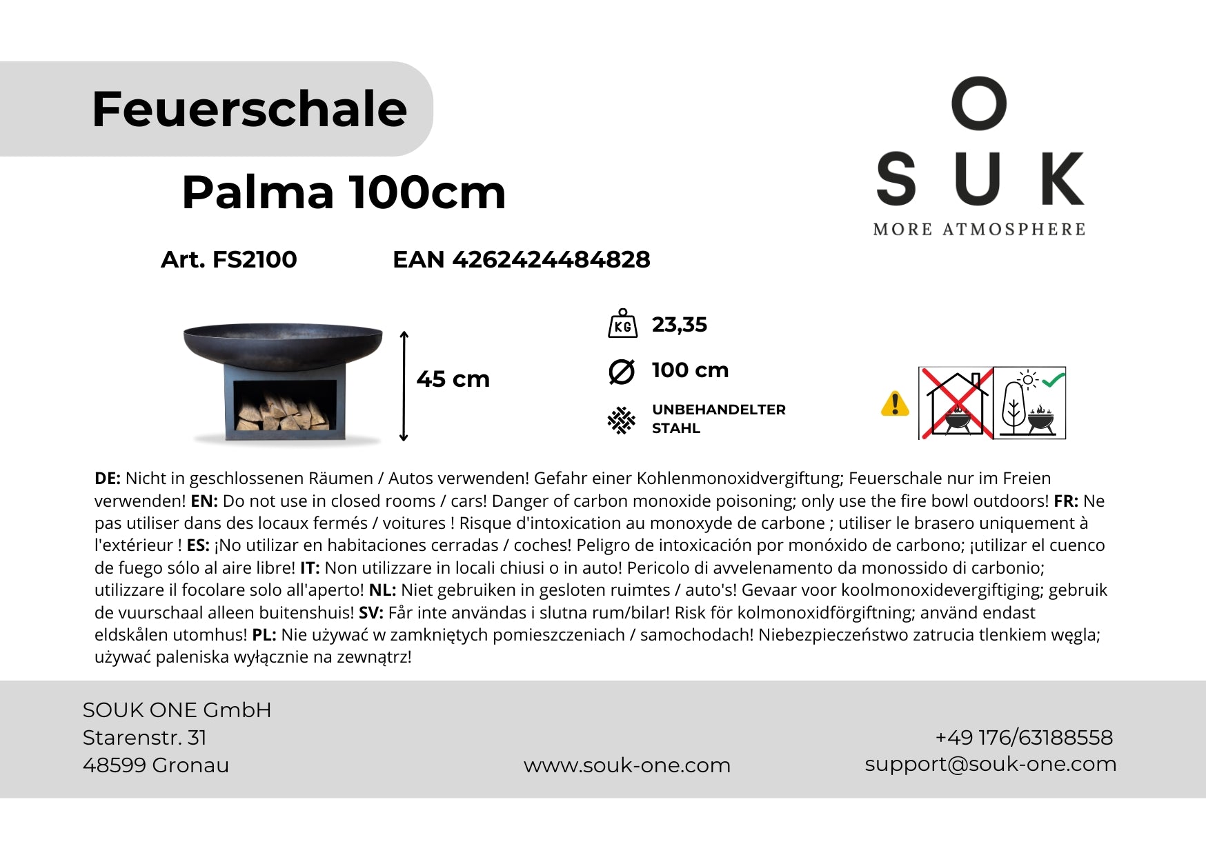 Fire bowl 100 cm with wood storage compartment -Palma-