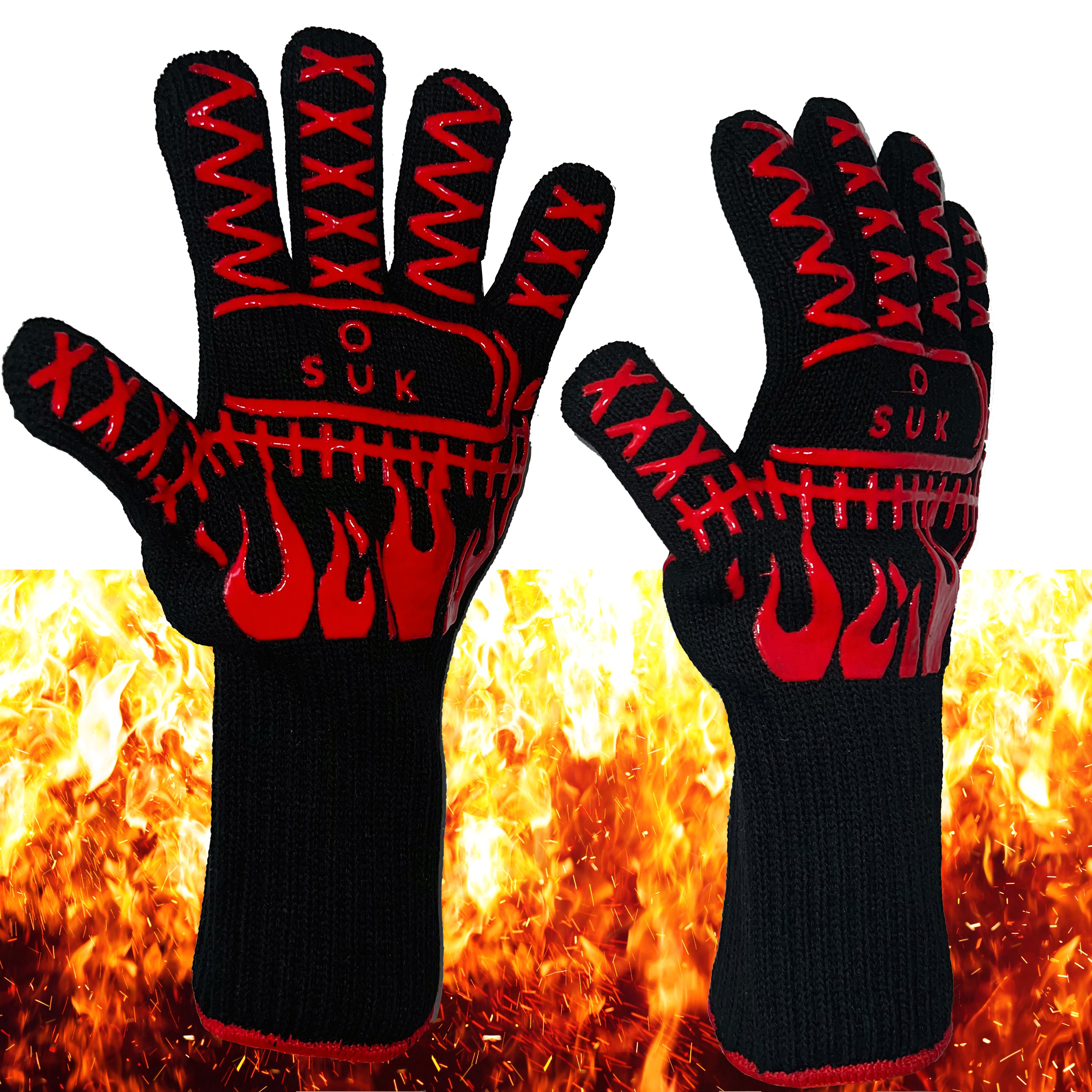 Heat-resistant grill glove black / red